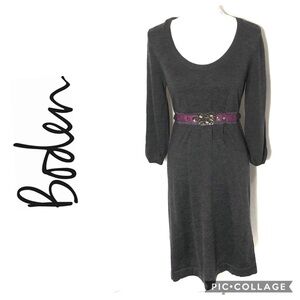 Boden Wool Sheath Dress Sz 6 Gray Purple Sash